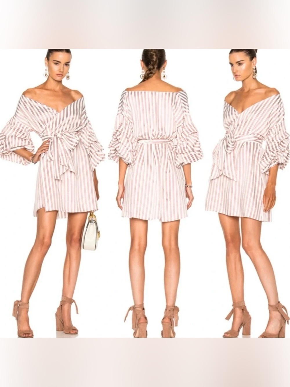 ALEXIS Maren Stripped Ruffle Puff Sleeve Bow Wrap Dress - Picture 2 of 11